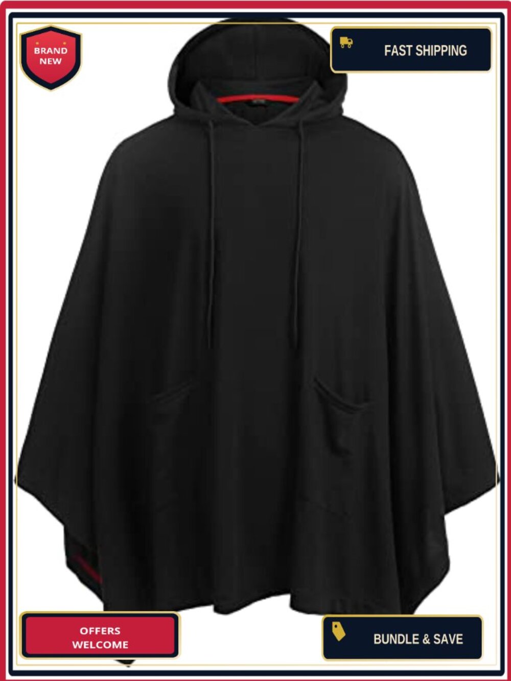 COOFANDY Unisex Hooded Poncho Cape Cloak Pullover with Pocket